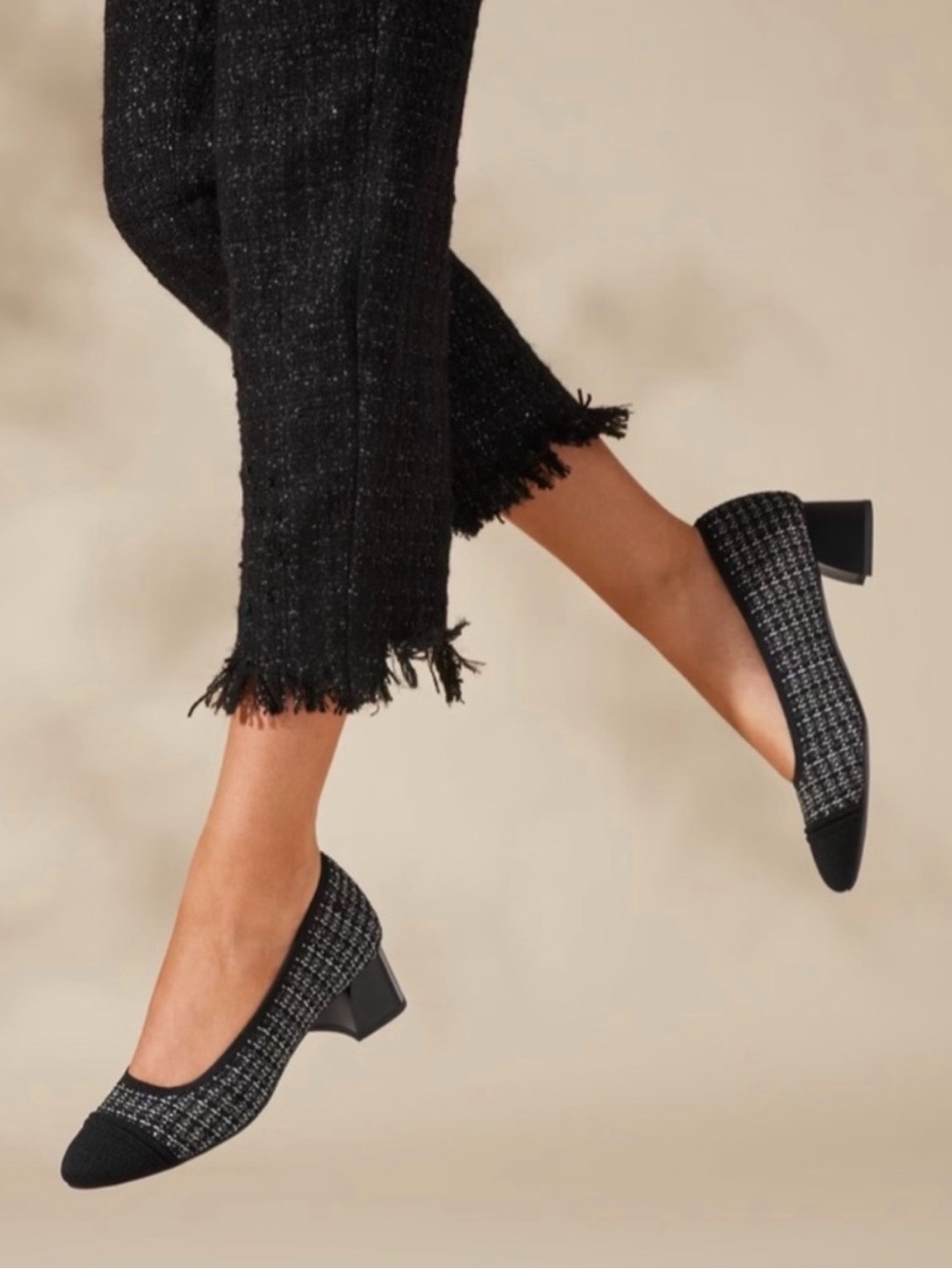 Vivaia Julie Heel Pumps - Textured Black Tweed Block